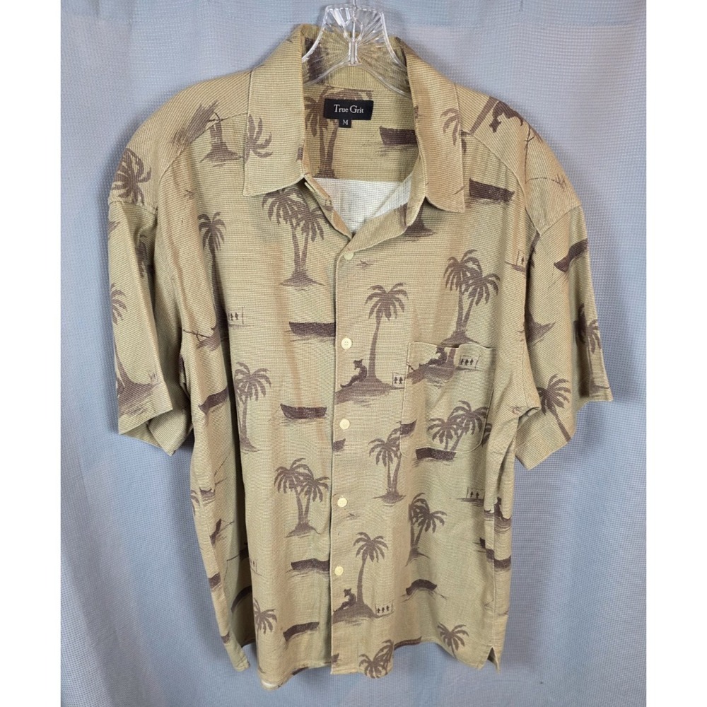 True‎ Grit Shirt Mens Medium Linen Cotton Button Up Short Sleeve Medium